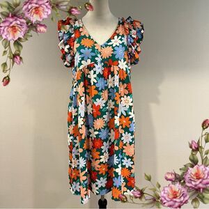Haptics Floral Ruffle short Sleeve mini Dress size medium